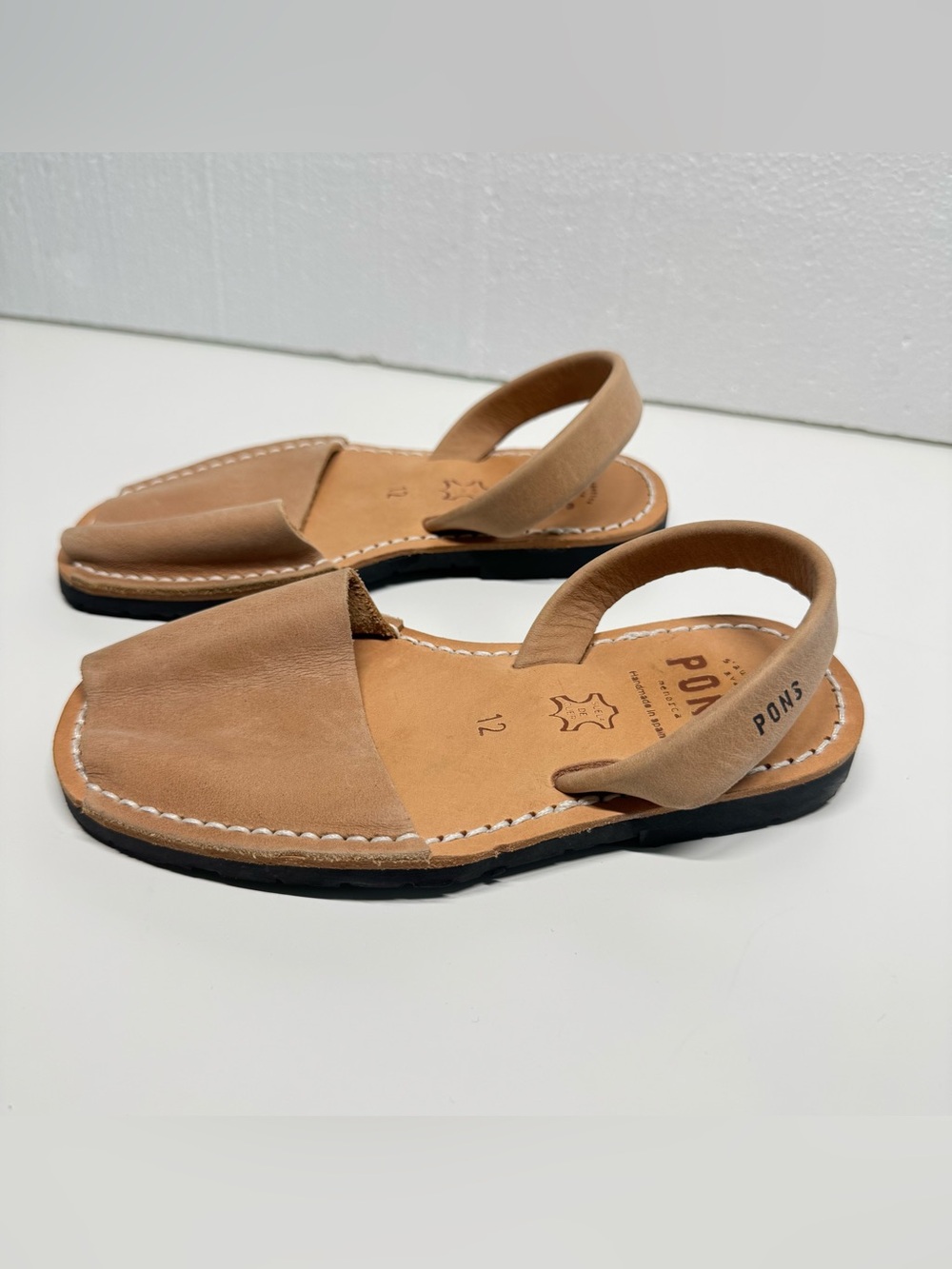 PONS Classic Style Kids Tan Leather Avarca Sandals Made In Spain Slingback Sz 12